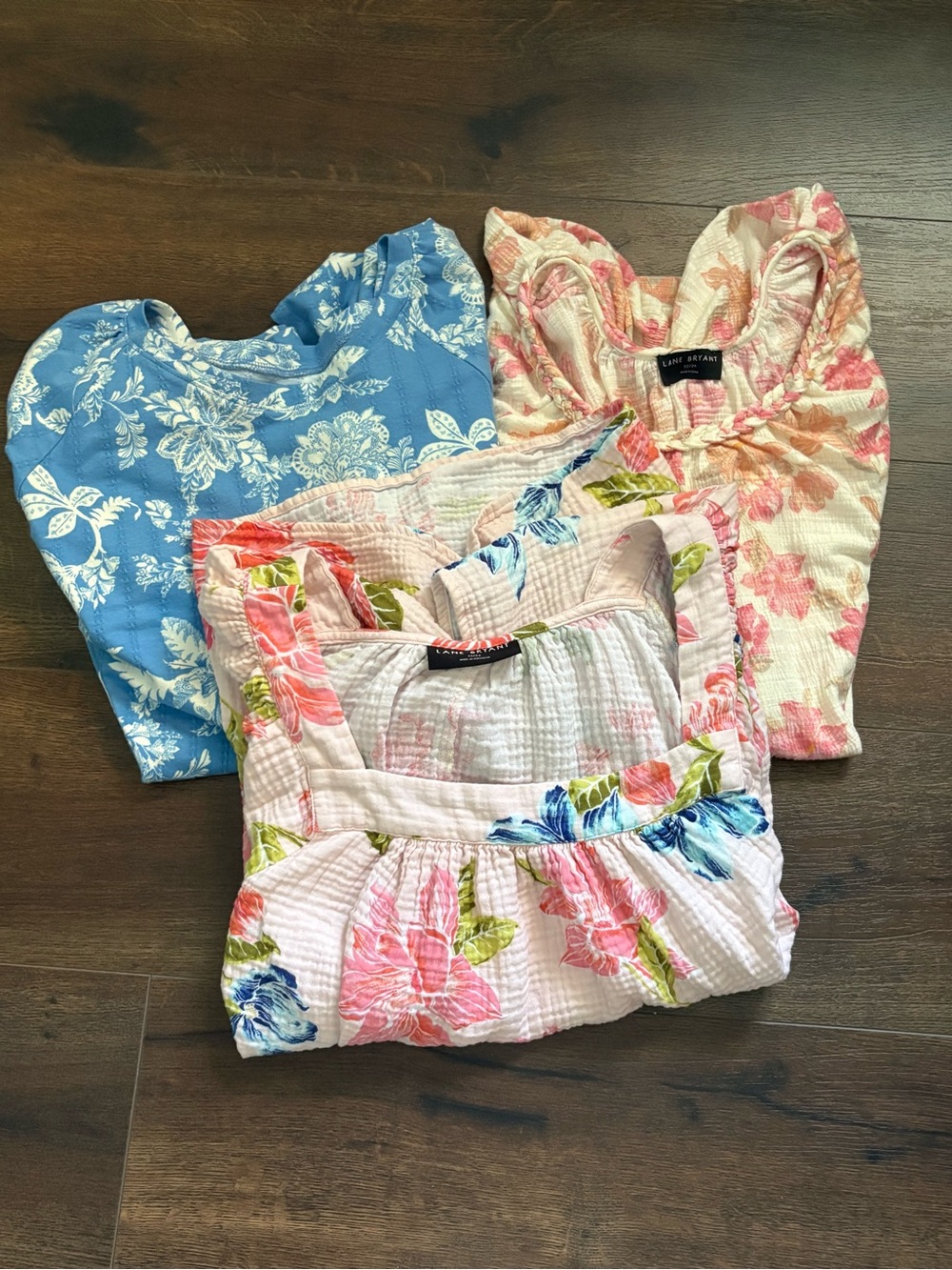 EUC Lane Bryant Blue and Pink Floral Tunic Tops - Set of 3-22/24
